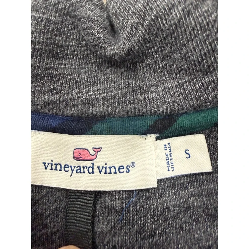 Vineyard Vines Mens Small Gray Plaid Shoulder Patch Quarter Zip Pullover Sweater